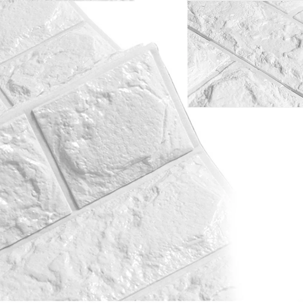 

3D Self Adhesive Wall Stickers Brick Grain Panels For Bedroom Living Room Decor Easy Cut No Residue Pearl White 70X77Cm