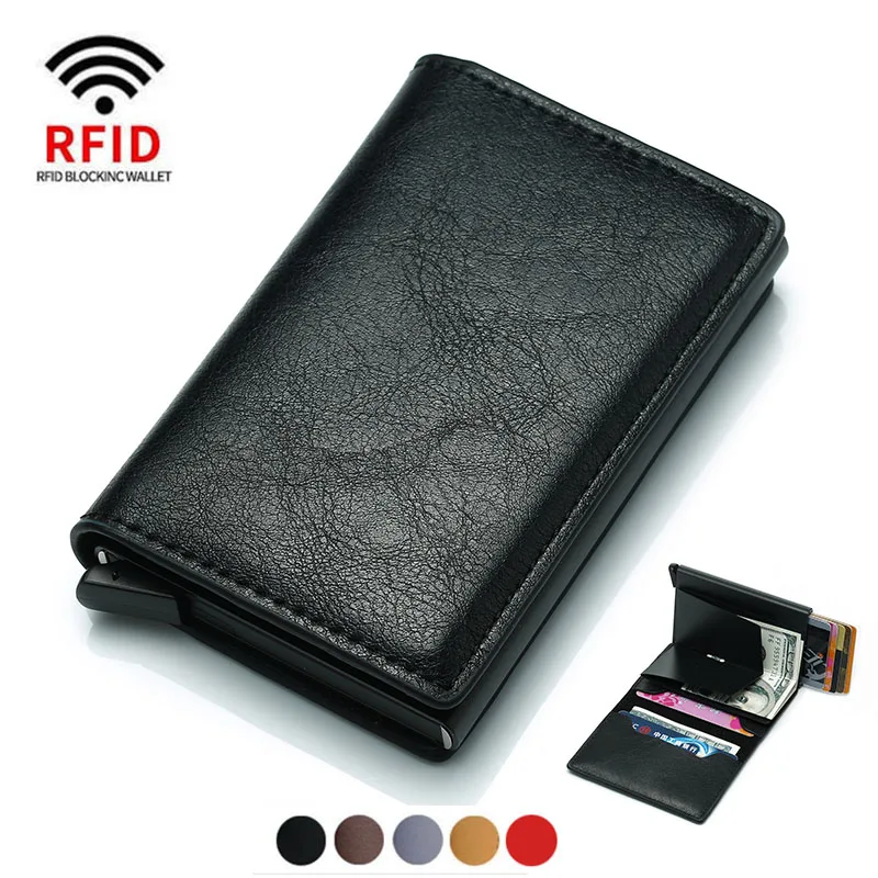 

ID Credit Bank Card Holder Wallet Luxury Brand Men Anti Rfid Blocking Protected Magic Leather Slim Mini Small Money Wallets Case