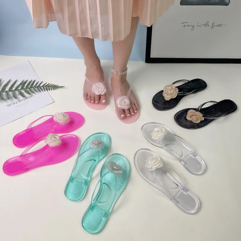 Summer Women Jelly Flip-Flops Adult Toe-Post slippers Non-Slip Beach Shoe Lady Flat Single-Strap Sandal Everyday Casual slippers