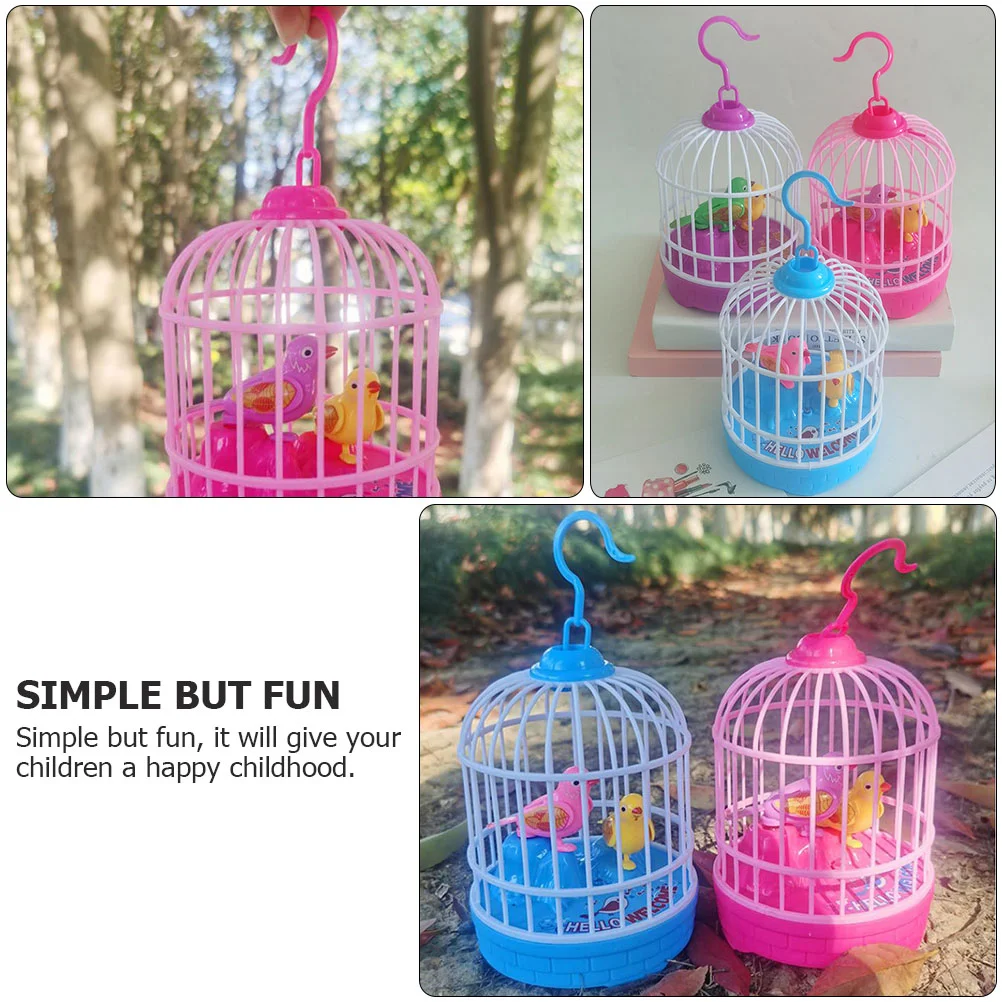 Jaula de pájaros de simulación luminosa para niños, juguetes pequeños, regalo de canto Artificial, plástico, divertido, sonido brillante inteligente, activación