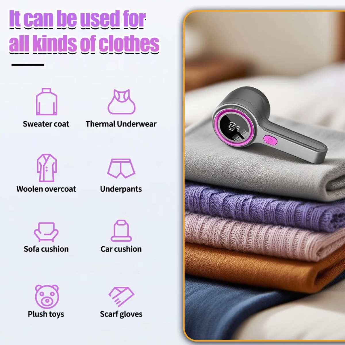 

Портативный электрический прибор для удаления катышков, быстрая зарядка через USB-C, мощный мотор, LED-дисплей, для одежды, диванов, ковров