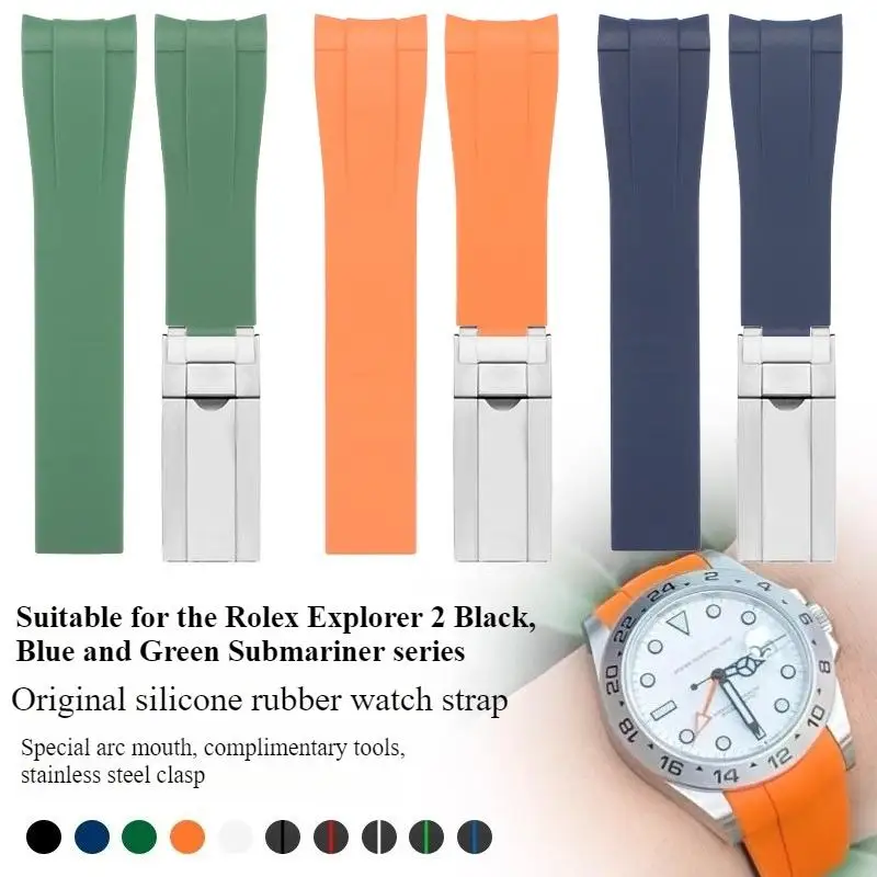 For original Rolex watch strap silicone rubber watchband RubberB Explorer 2 GMT black and green Submariner 20 21mm