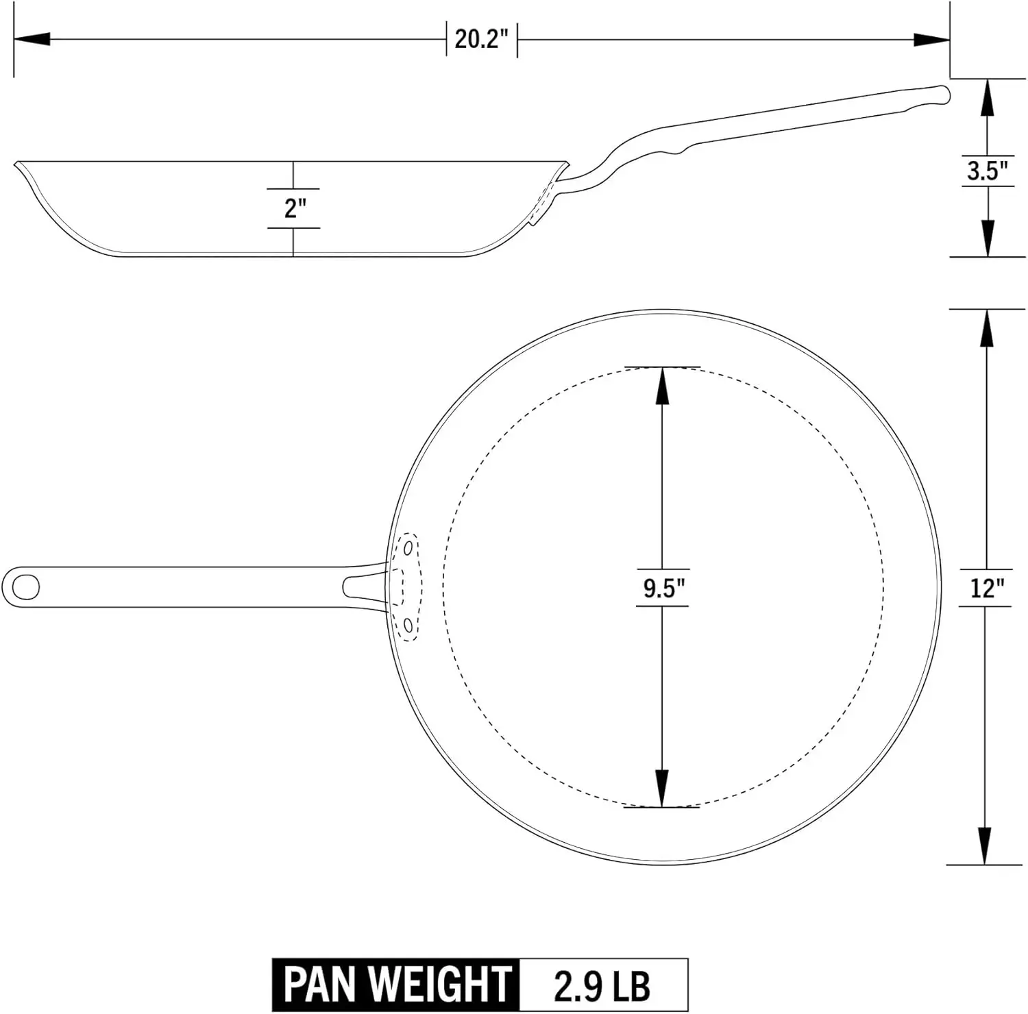 Eater Series 12 Inch Frying Pan | Made in USA | 5-Ply Fully Clad Stainless Steel | Stay Cool Handle Design | Induction Ready & N