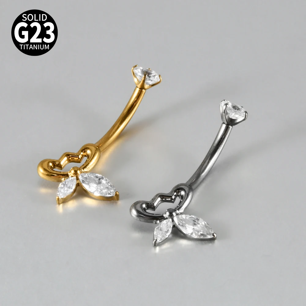 Titanium Carved Zircon Belly Button Stud, 1PC