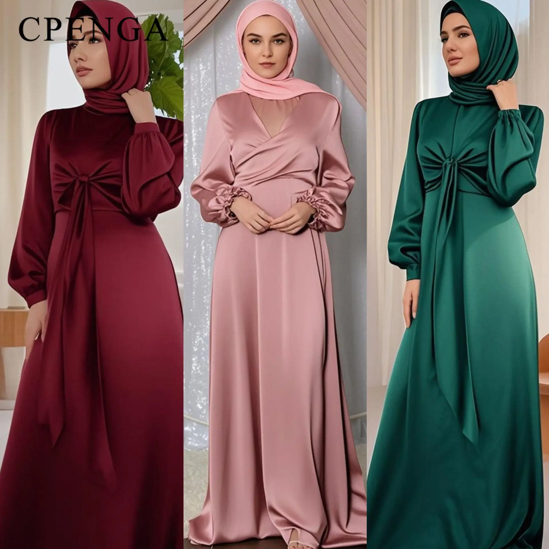 Ramadan อาหรับมุสลิมผู้หญิงเจียมเนื้อเจียมตัวชุดดูไบซาติน Abaya อิสลามเสื้อผ้าวันหยุดชุดเดินทาง 2025 ตุรกี Robe