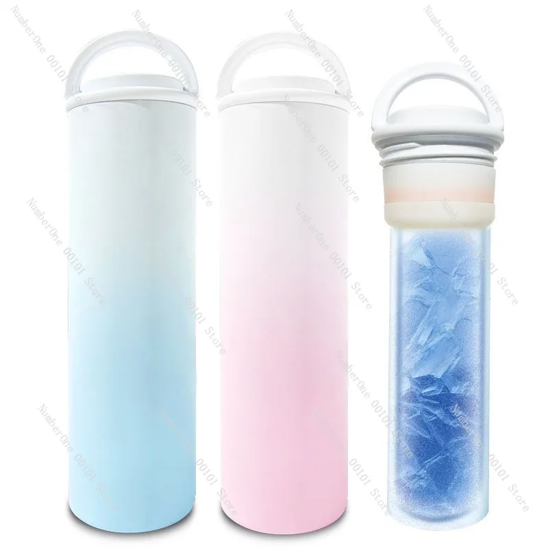 Cooling Ice Cup Reusable Cold Preservation Cup Silicone Ice Stick Double Layer Insulated Cup Summer Drink Cooling Bottle