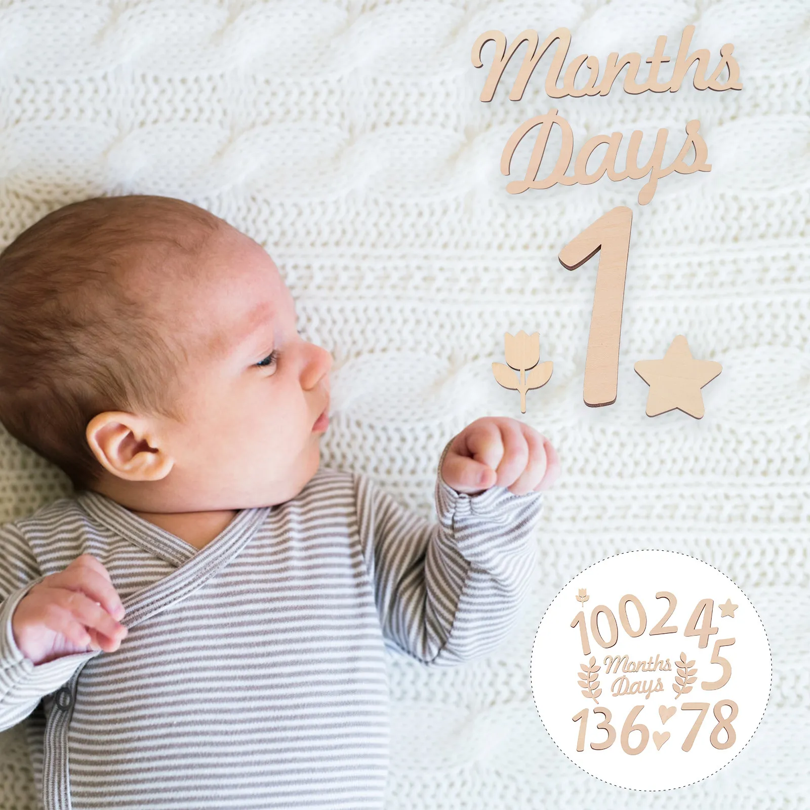 1Set Wooden Baby Number Signs Set Smooth Edges Safe Natural Wood Photo Props for Baby Birth Announcement Month Milestone