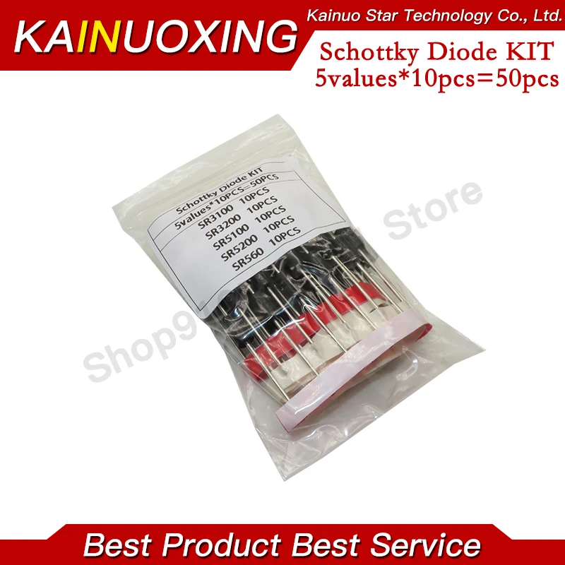 Kit 50PCS=5values*10PCS Schottky Diode Assorted Kit SR3100 SR3200 SR5100 SR5200 SR560 each 10PCS