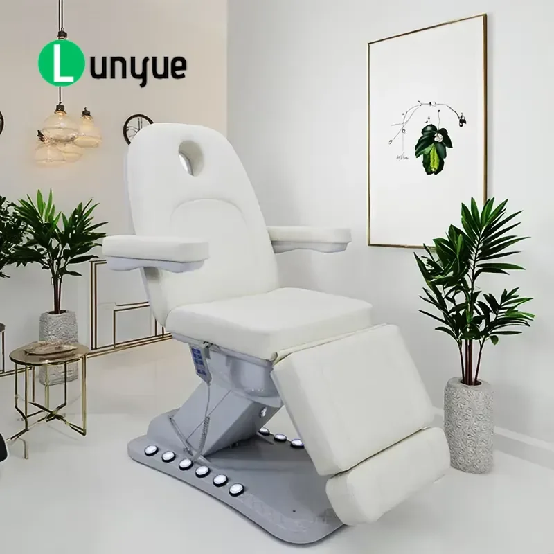 3 Motor Electric Facial Bed with Light Foot Control Extended Massage Table for Beauty Spa Cosmetic Eyelash Treatment