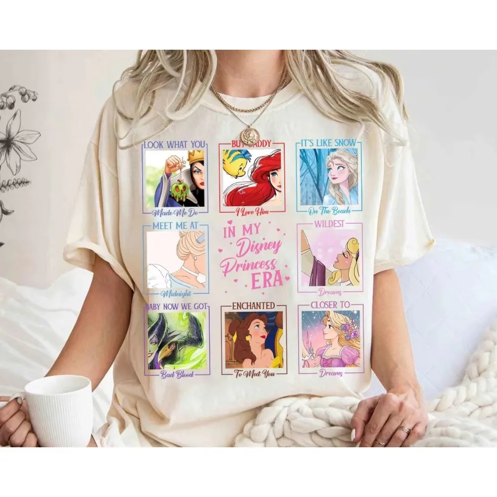 Camisa de princesa de Disney en mi princesa Era Tour Ariel Elsa Cenicienta Color cómodo camisa a juego familiar de Disney ropa de mujer