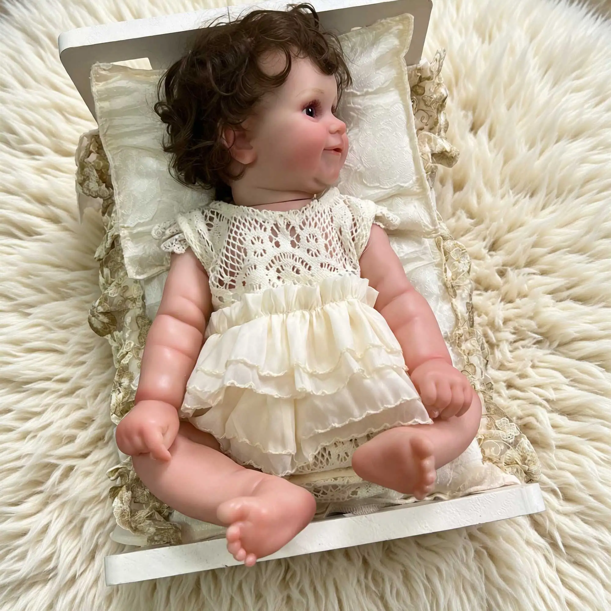 Don&Judy Crochet Lace Newborn Romper with Double Layer Ruffled Skirt Overlay Tie Back Sleeveless Baby Girl Photo Prop Clothing