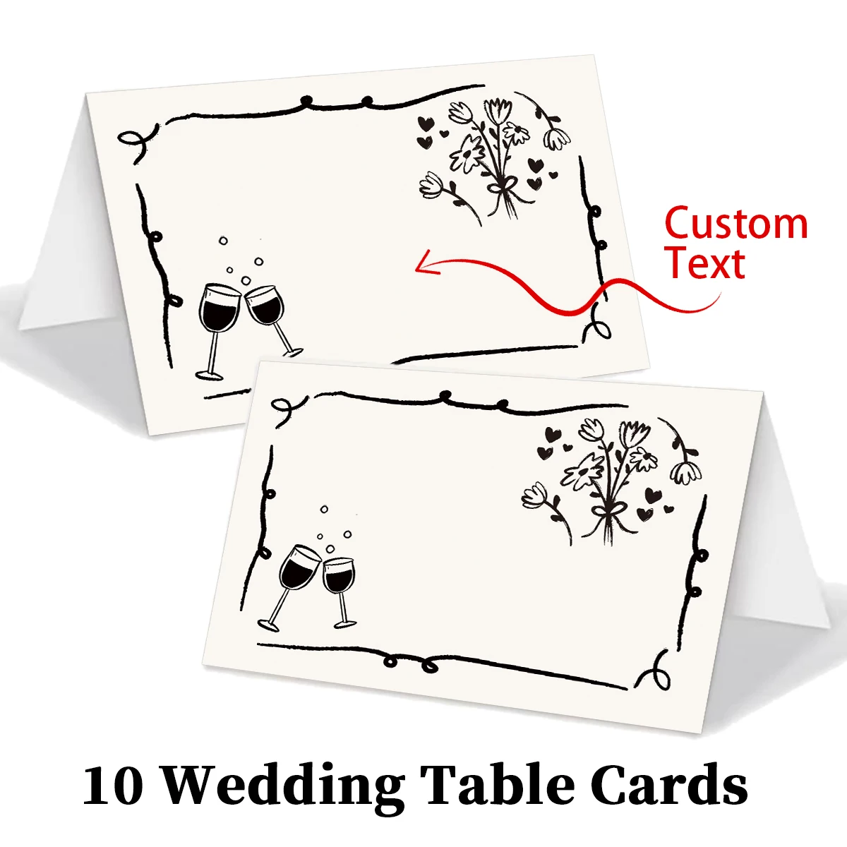 10 Stück Tischkarten mit individuellem Text, gefaltete Namenskarten für Hochzeitsempfang, Brautparty, Geburtstag, Abendessen, Bankett
