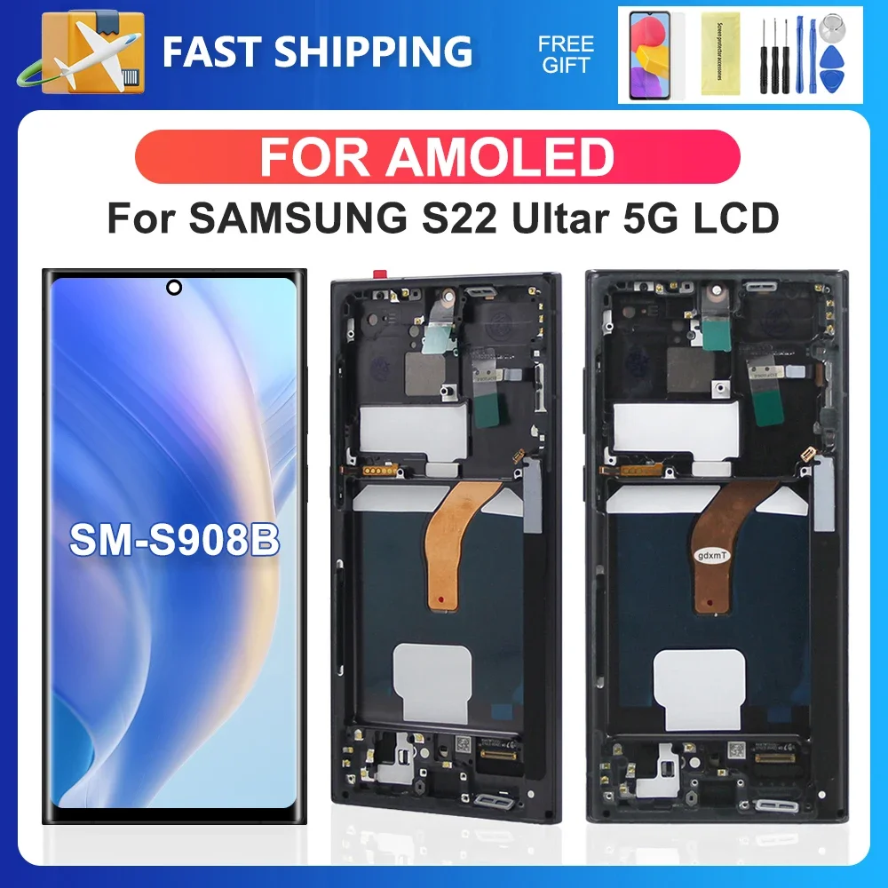 

For Samsung S22 Ultra For AMOLED S908 S908B S908U S908W S908E LCD Display Touch Screen Digitizer Assembly Replacement