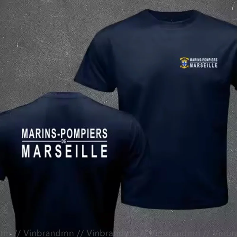French Marins Pompiers Marseille Naval Fire Battalion T-shirt Men Short Sleeve Casual 100% Cotton T Shirt Fashion Classic Tshirt