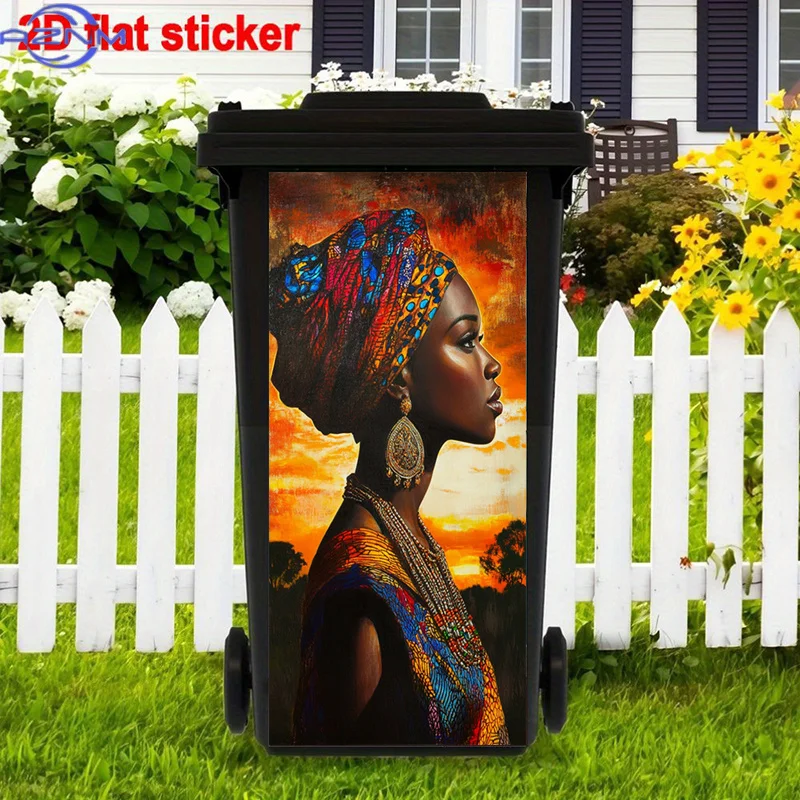 African Heritage Trash Can Sticker | Italian Artist, Sunset Colors, Abstract Design, Ethnic Jewelry, High-Glossy Polyvinyl, Se