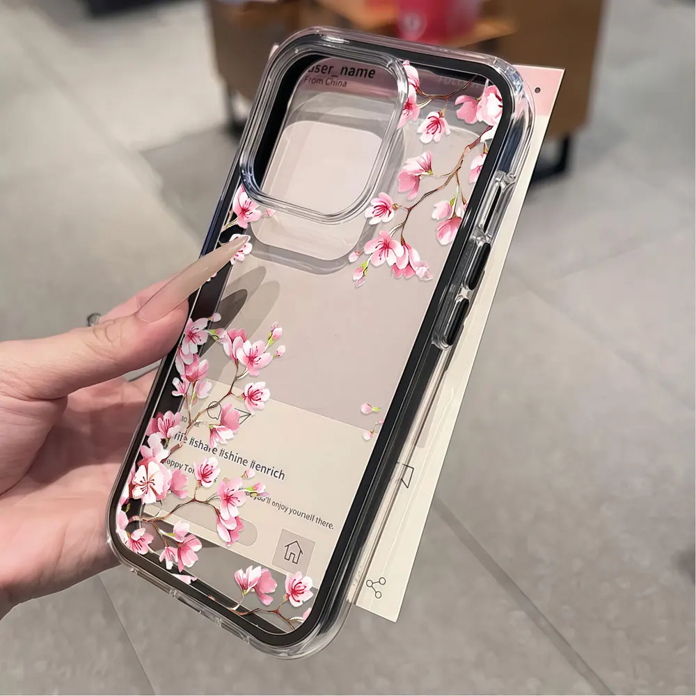Langlebige, niedliche Pfirsichblüten-Handyhülle für Galaxy A57 A37 A55 A54 A35 A36 A15 A16 S23 S24 S25 S22 FE S26 Ultra Plus, transparente Hülle – Detail 3