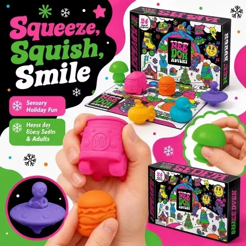 2026 NeeDoh Advent Calendar 24Pcs Fidget Dolls 24‑Day Christmas Countdown Surprise Box Soft Squishy Stress Relief Sensory Toy