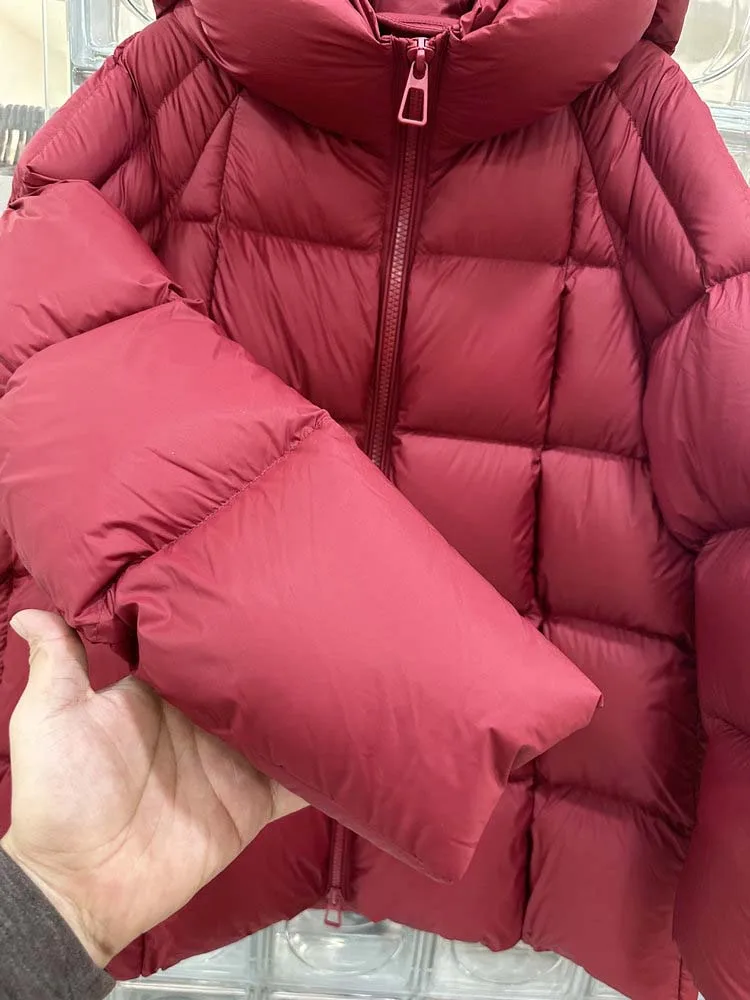 Luxury Oversize thickened warm down jacket for women 2026 Winter High quality Long sleeve puffer coat Black Red INKEO DJ728