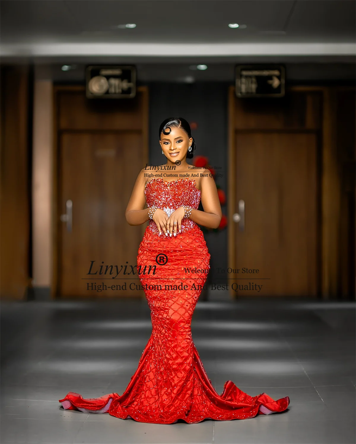 Glamorous Beaded Sequin Mermaid Prom Dress by Gold