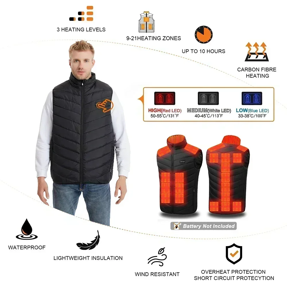 heating Vest, Usb Smart Switch 9-11 Zone Heating Vest, Electric Heating Hunting Vest, Men\'s And Women\'s Windproof Padded Jacket