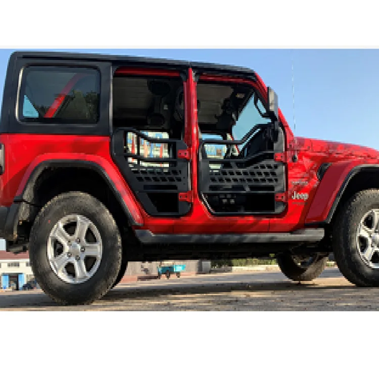 

Spot Express Shipping for Jeep Wrangler JK JL 2018 + 2 and 4 Doors Black Steel Belt Mirror Willow Leaf Iron Door