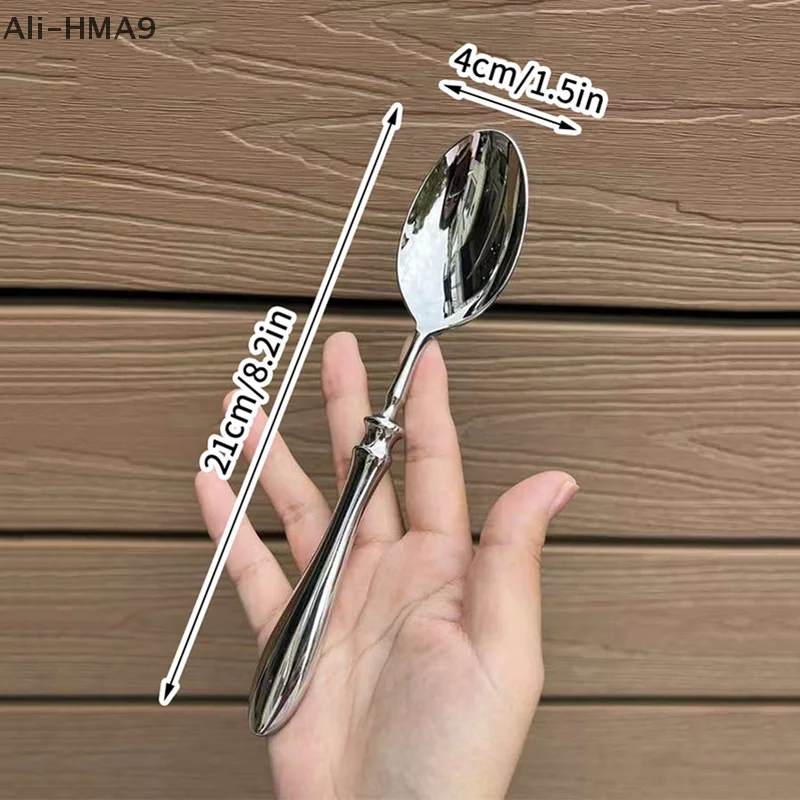 الفولاذ المقاوم للصدأ ملعقة مستديرة صافي الأحمر الذهبي عشاء مقبض طويل اثارة ملاعق الحلوى لأدوات اكسسوارات المطبخ #6