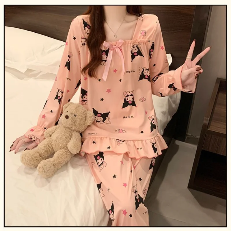 

Sanrio Kuromi женские пижамные комплекты для сна Kawaii мультфильм осенние брюки с длинными рукавами хлопковая одежда для сна домашняя одежда новый стиль