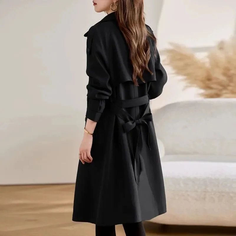 Manteau long à double boutonnage pour femmes, coupe-vent monochrome, manteau de bureau pour dames, nouvelle mode, printemps, automne, 2025