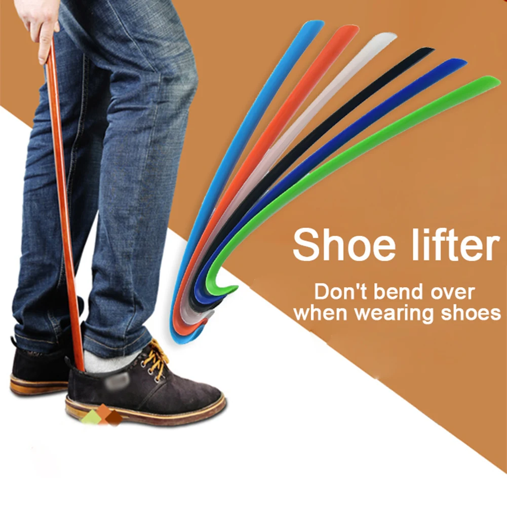 1 PC Shoe Accessories Plastic Long Shoehorn Plastic Shoehorn Long 42cm Shoe Lifter Curved Hook Design Lazy Man Shoes Portable