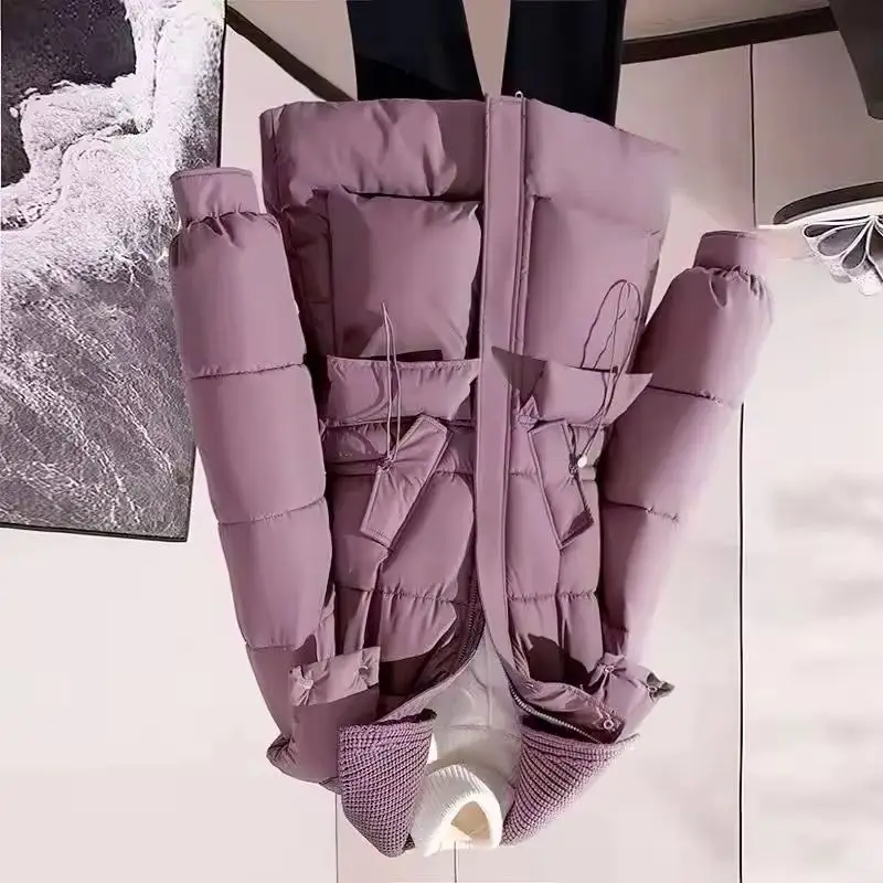 

Winter High-quality Knitted Lapel Down Cotton Jacket Women's Temperament Casual All-Match Hooded Loose Thick Warm Parkas Female