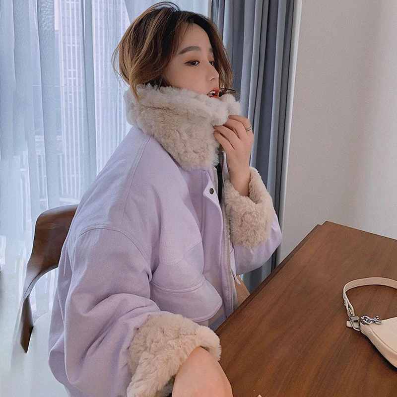 خمر فو الفراء طوق المرقعة القطن وسادة مبطنة المرأة اليابانية جيب كبير الشتاء ملابس خارجية فضفاضة تنوعا امرأة سترات