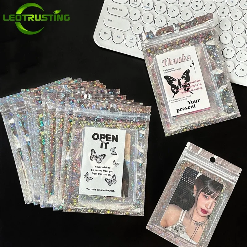 100PCS Clear Star Laser Ziplock Hanging Bag DIY Matcha Sugar Snack Candy Jewelry Bracelet Panties Toys Gift Packaging Pouches