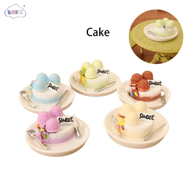 

1:12 Dollhouse Miniature Simulated Dessert Cake Mini Tableware Plate Spoon Fork Food Dessert Tray Model Kitchen Decor Toys