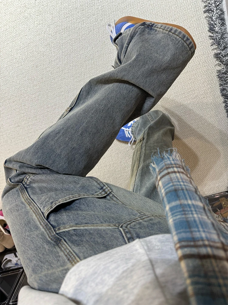 

Retro Blue Workwear Jeans Men's Summer Trendy American High Street Straight Leg Micro Flared Pants Clean Fit Youthful Style