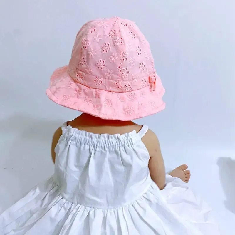 Bows Baby Bucket Hat Summer Thin Breathable Infant Girls Sun Hats Cotton Hollow Soft Toddler Panama Cap