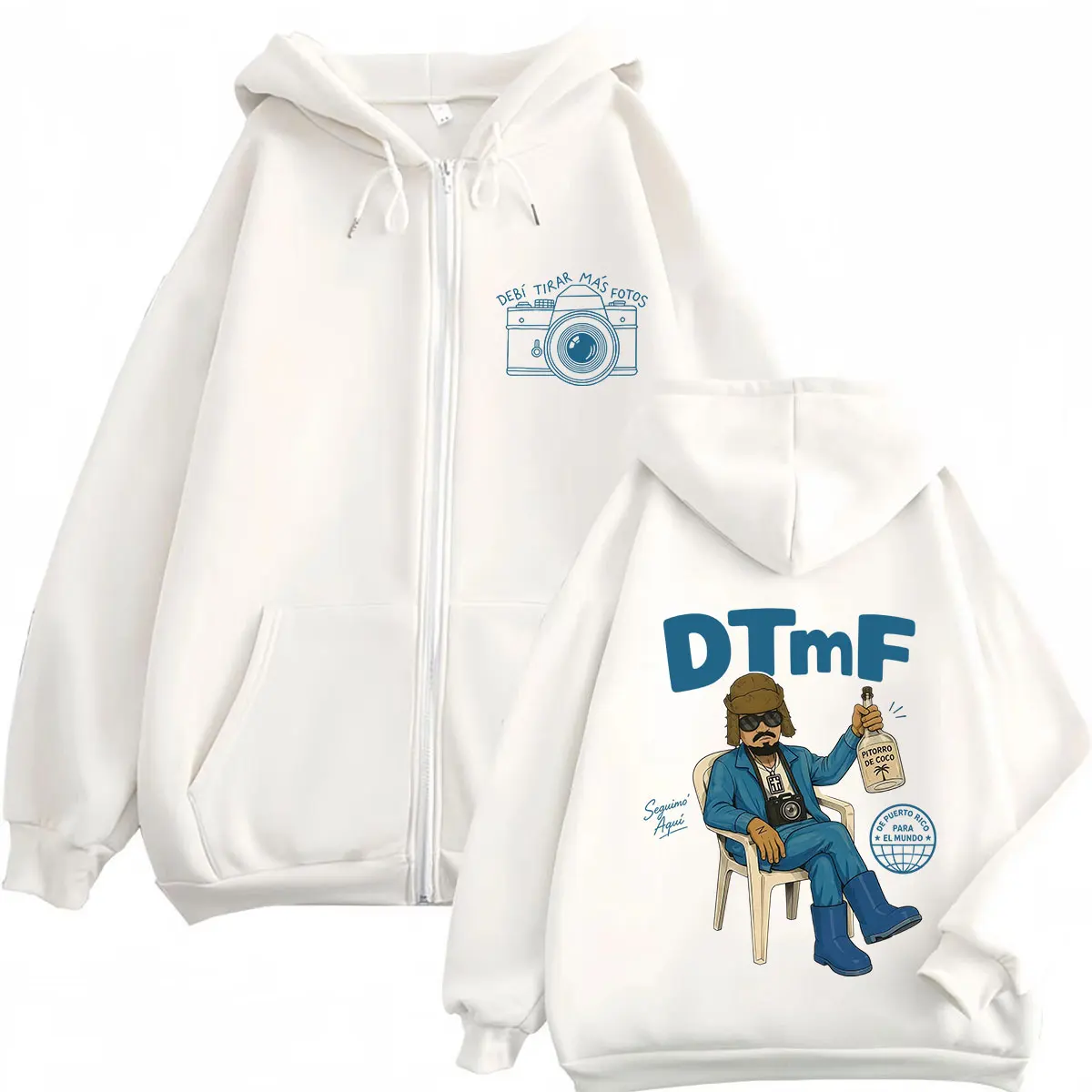 Jaqueta com Zíper Rapper Bad Bunny Debi Tirar Mas Fotos DTMF World Tour, Hoodie Unissex, Estilo Hip-hop, Casual, Vintage