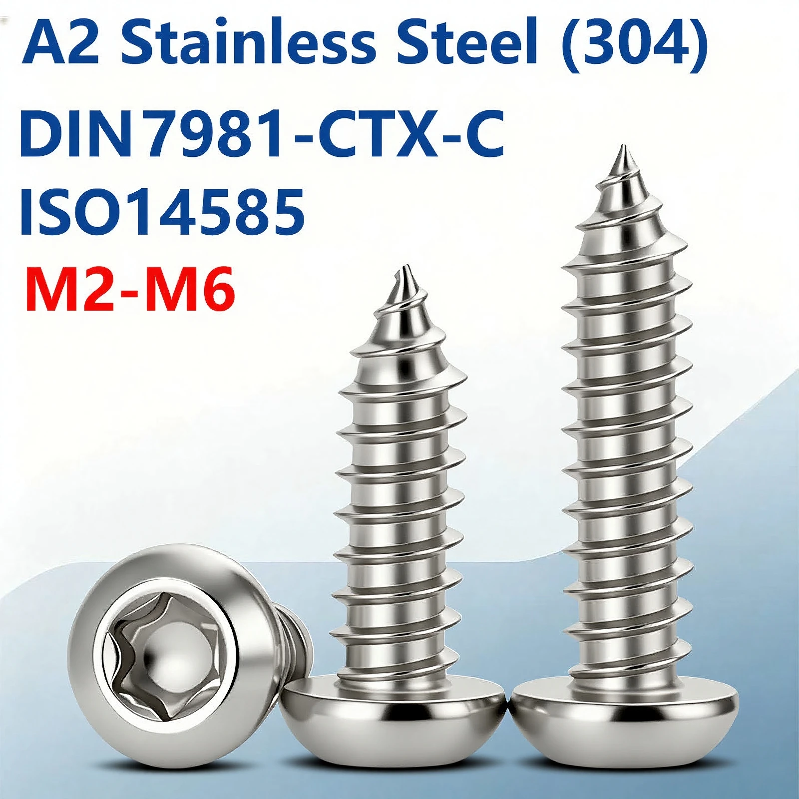A2 304 Stainless Steel Pan Head Six‑Lobe Torx Self‑Tapping Screw DIN7981‑CTX‑C ISO14585 M2‑M6 Wood Sheet Metal Fastener