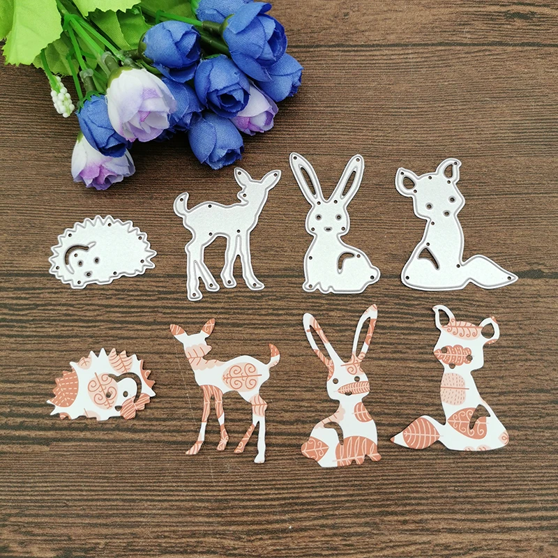 4 sztuk królik fox deer jeż metalu wykrojniki szablony dla DIY Scrapbooking dekoracyjne wytłaczanie rzemieślnicze szablon sztancowanie