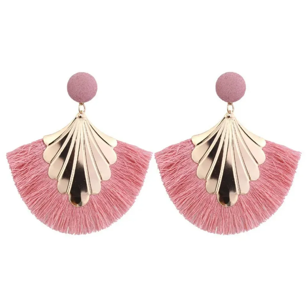 SUMENG 2024 New Bohemia Fan Shaped Tassel Earrings For Women Exaggerated Big Statement Fringed  Fashion Dangle