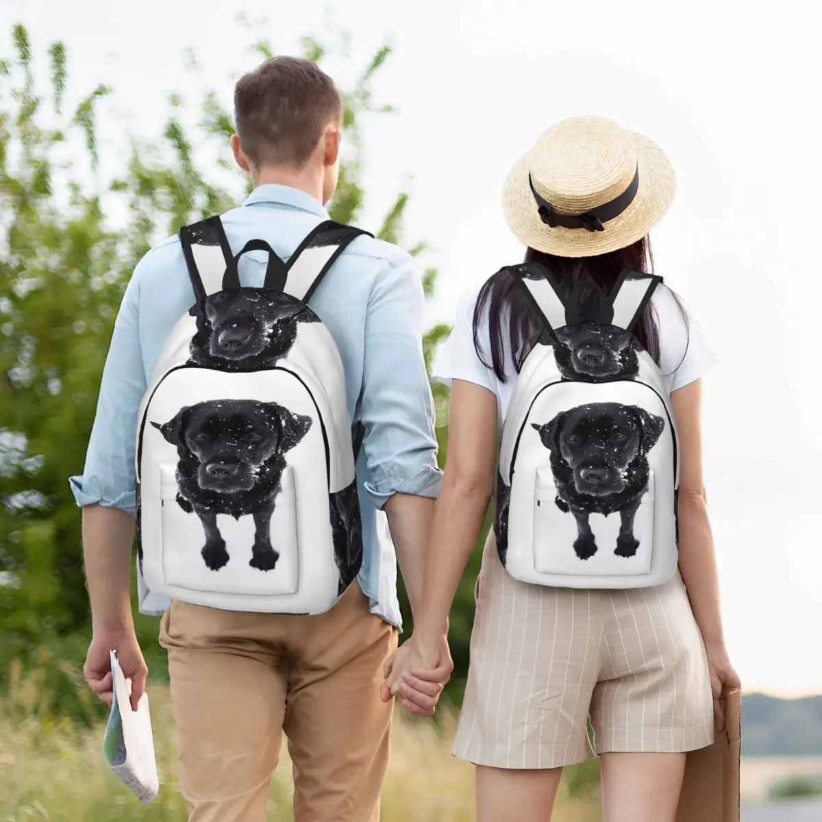 Snow Dog Black Labrador Dog Student Backpack School Bag Hiking Travel Daypack for Boys Girls Bookbag Shoulder Bags