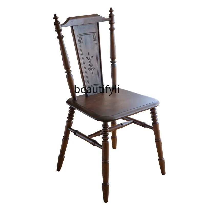 

Solid Wood Dining Chair Middle-Ancient Home Study Living Room Armchair Coffee Shop Leisure Dining Chair