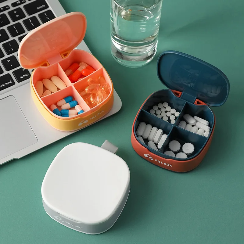 1 PCS Pill Case For Tablets 4 Gird Medicine Pill\'s Organizer Drug Capsule Plastic Storage Box Divider Weekly Travel Pill Cutter