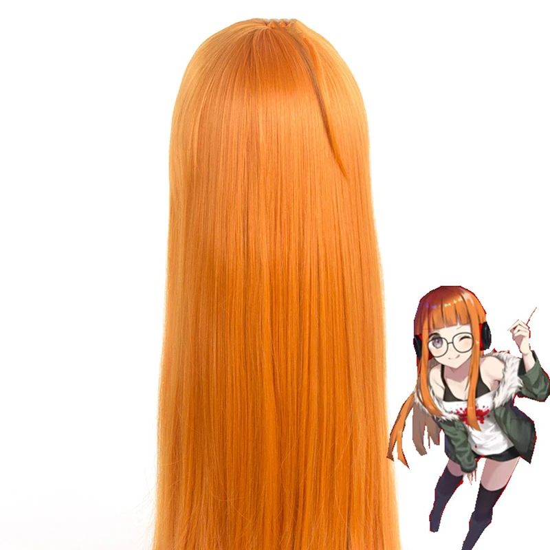 Orange Long Straight Human Hair Persona Sakura Futaba Wig Cosplay High-temperature Silk Festival Party Bar Appointment Full Wigs - view 5