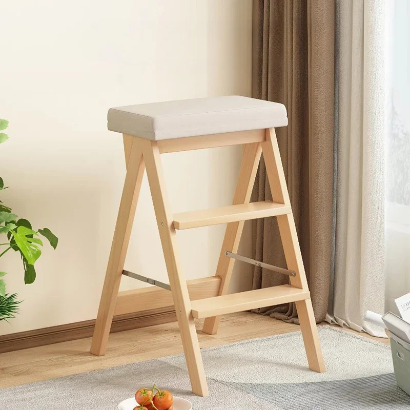 Solid Wood Kitchen Fold Step Stools Nordic Multifunction Footboard Ascend A Height Step Ladders Home Furniture Escalera FYSS