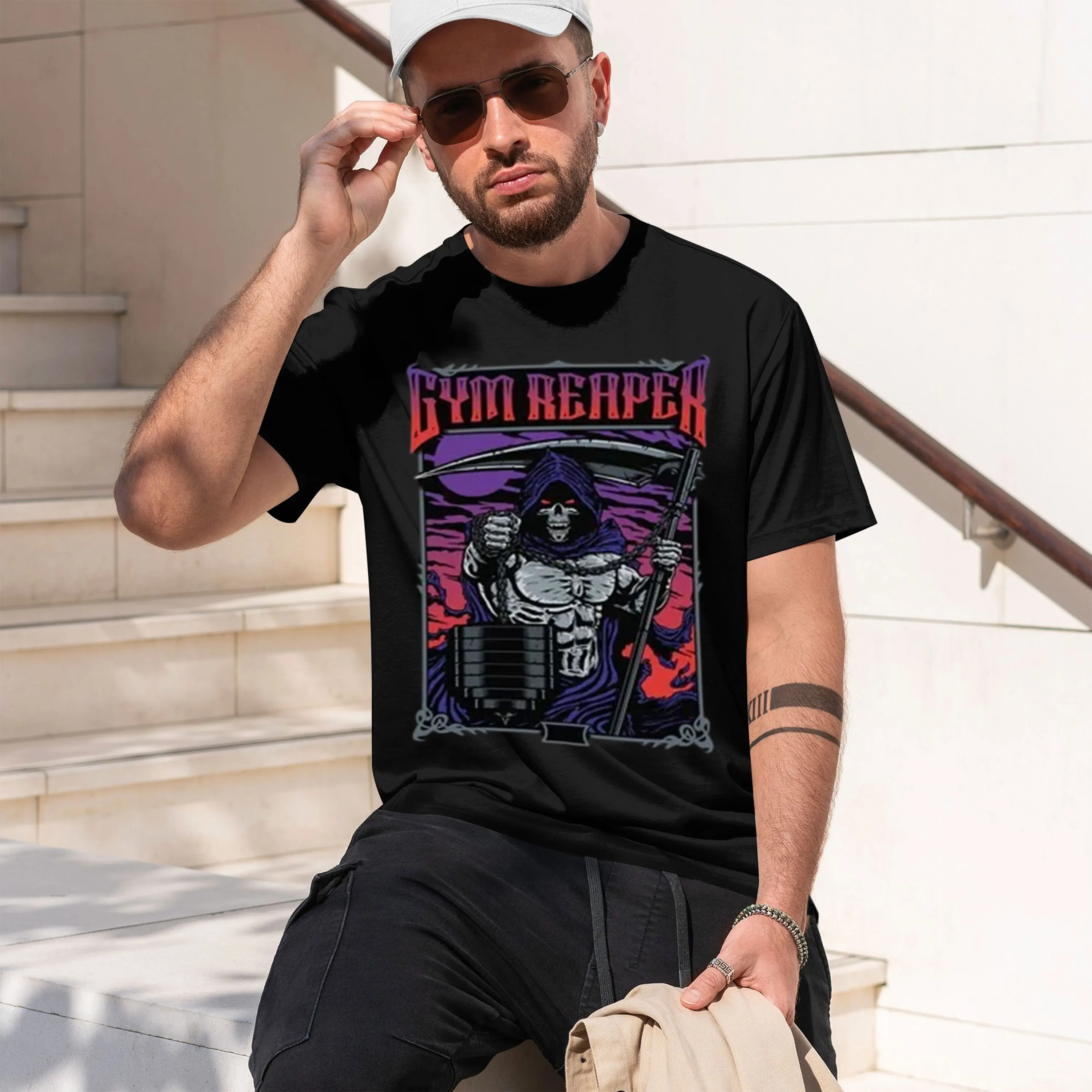 Men Women Gym Reaper Skull Skeleton Weight Lift Dumbbell Exercise T-Shirt 2026 New Model Short-sleeve crewneck T-Shirt Classic C