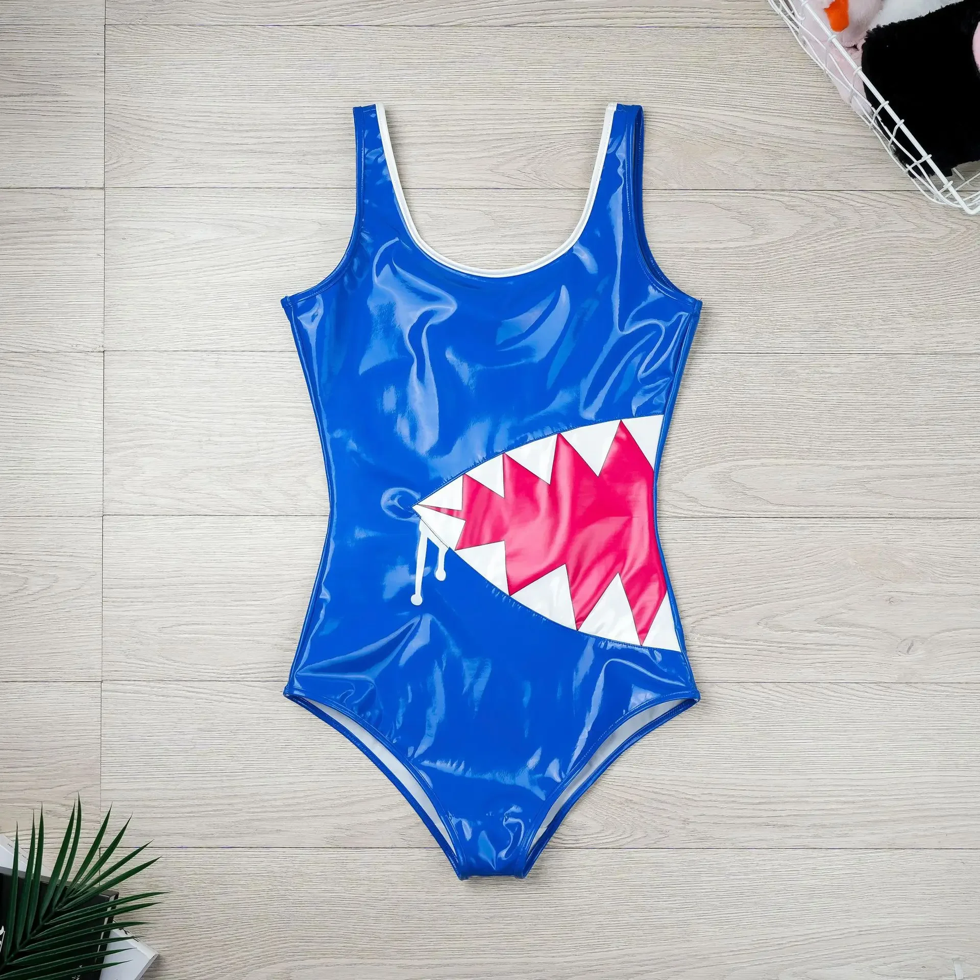 

Anime Girl Shark Swimsuit Cosplay Costume Leather Bodysuit personalized shark beak pattern Role Play Nightwear Halloween Lingeri
