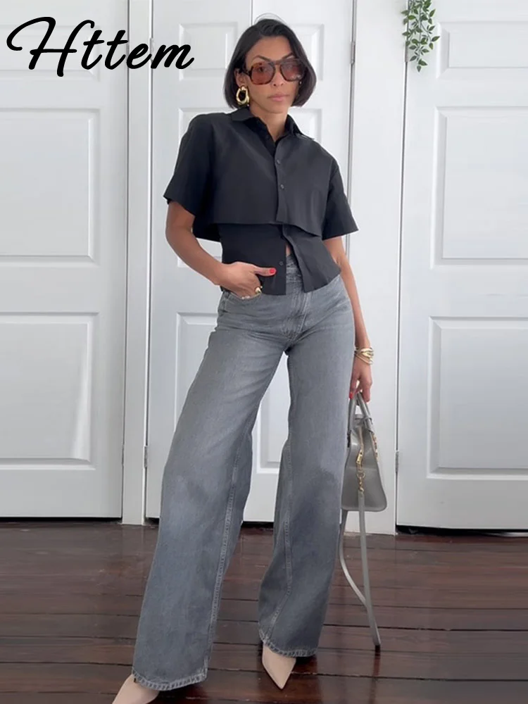 

Черная лоскутная женская рубашка, элегантная однобортная однобортная женская рубашка с лацканами и короткими рукавами, весна-лето 202, винтажная женская блузка