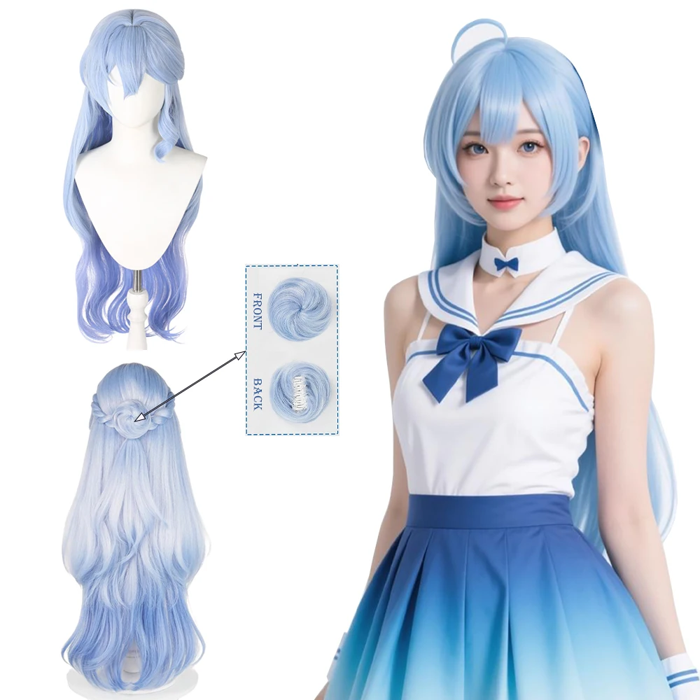 

"Broken Star Track Robin Cosplay Synthetic Hair 33-Inch Light Blue Gradient Micro-Curls Halloween Daily Party Anime Game Wig.