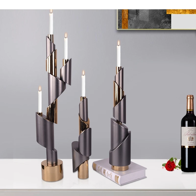 Metal Candlestick Ornaments Geometric Helical Pipe Candle Holder Wedding Centerpieces Home Decoration Accessories