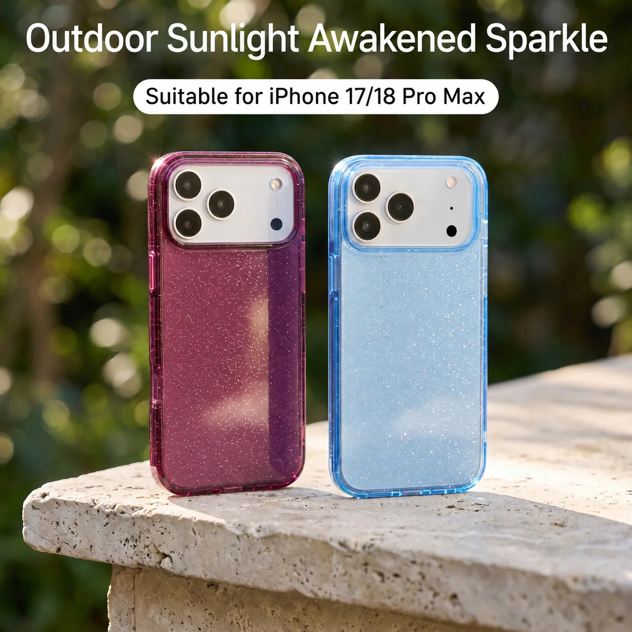 Luxuriöse Transparente Glitzerhülle für iPhone 18 Pro Max 17 Pro Stoßfeste Schutzhülle. Neues Kirschrot, Hellblau, Anti-Gelbton – Detail 8